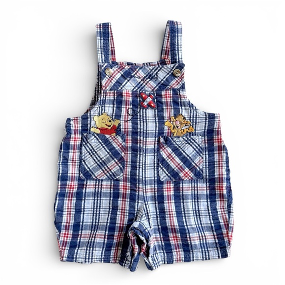 Walt Disney Other - Disney Baby Vintage Y2K Winnie the Pooh Plaid Shortalls Romper Boys 18 Mos